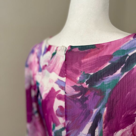 DKNY Women's Floral-Print Balloon-Sleeve Tie-Waist V-Neck Dress Size 12 - Picture 6 of 10